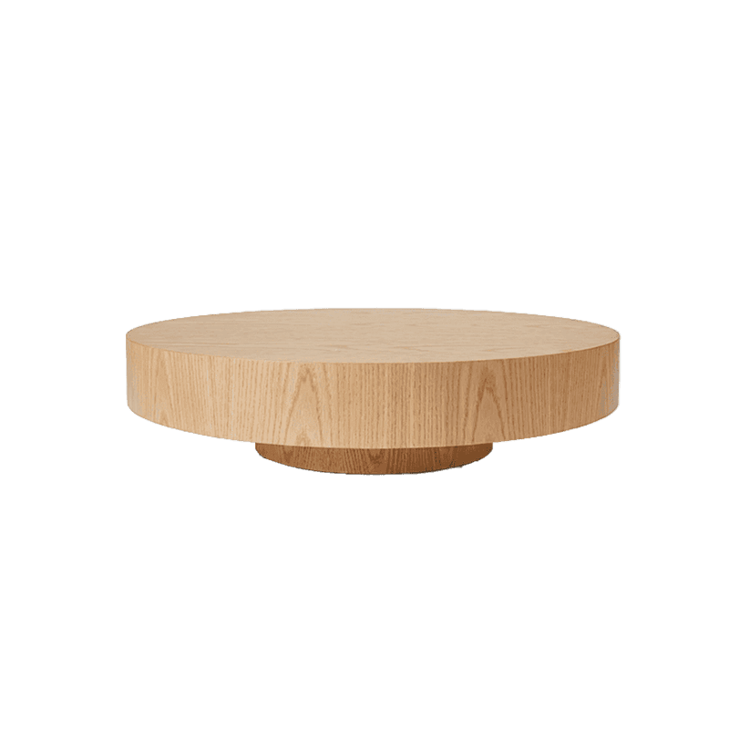 Mesa de centro Arezzo com tampo em pedra e base em madeira, curadoria Une Decor